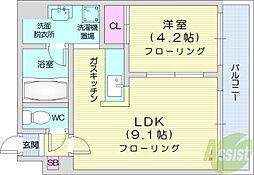 カサブランカ参番館 1LDKの間取図画像