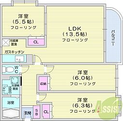 クリスタルリバー六番館 3LDKの間取図画像
