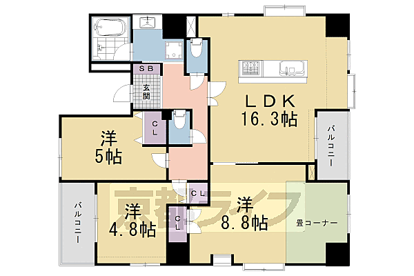 京都府京都市中京区丸屋町(賃貸マンション4LDK・3階・100.01㎡)の写真 その2