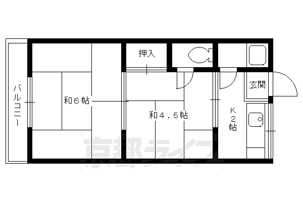 コーポ藤本 203｜京都府京都市左京区岩倉中町(賃貸アパート2K・2階・27.00㎡)の写真 その2