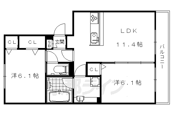 グランソレイユ西院 B102｜京都府京都市右京区西院西溝崎町(賃貸アパート2LDK・1階・53.49㎡)の写真 その2