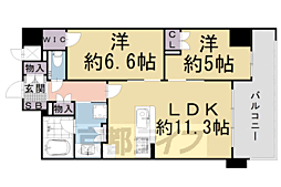 京都市営烏丸線 四条駅 徒歩6分の賃貸マンション 6階2LDKの間取り