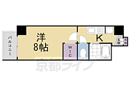 京都市営烏丸線 五条駅 徒歩5分の賃貸マンション 1階1Kの間取り