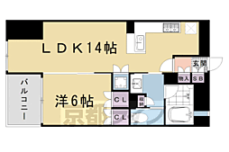 京都市営烏丸線 五条駅 徒歩10分の賃貸マンション 2階1LDKの間取り