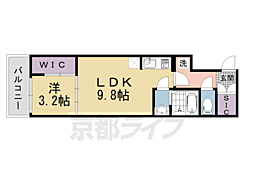 京都市営烏丸線 四条駅 徒歩9分の賃貸マンション 2階1LDKの間取り