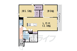 嵯峨広沢南下馬野町ヘーベルメゾン 2階2LDKの間取り