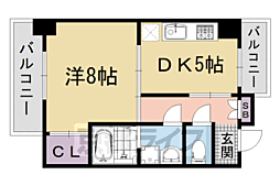 京都市営烏丸線 五条駅 徒歩8分の賃貸マンション 9階1DKの間取り