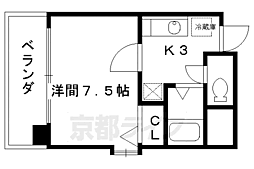 京都市営烏丸線 五条駅 徒歩9分の賃貸マンション 2階1Kの間取り
