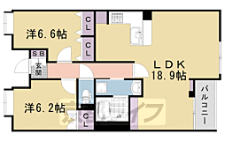 パインフィールド五条 2LDKの間取図画像