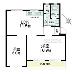 高倉台2-1団地9号棟 2LDKの間取図画像