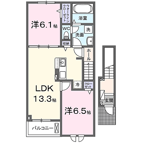 パピーII 202｜和歌山県和歌山市毛見(賃貸アパート2LDK・2階・59.58㎡)の写真 その2