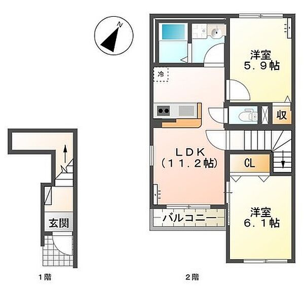 ボナールディアコートII 201｜和歌山県和歌山市毛見(賃貸アパート2LDK・2階・52.30㎡)の写真 その2