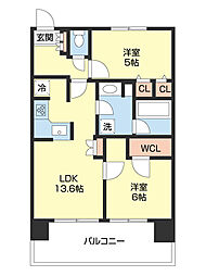 ユニ・アルス吹上プレジオ 5階2LDKの間取り