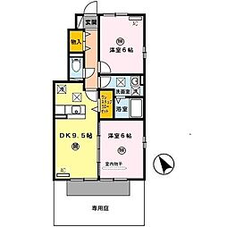 フェリッス関戸 1階2DKの間取り