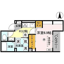 D-Luce寄合町(ディールーチェヨリアイマチ) 1階1Kの間取り