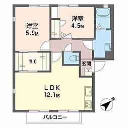 フレグランスAKIHO 2階2LDKの間取り