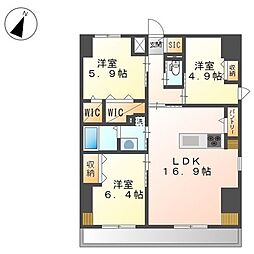 ワシンレジデンス 8階3LDKの間取り