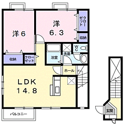 シャンドフルール 2LDKの間取図画像