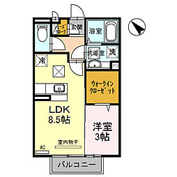 フィオーレ野崎III 1階1LDKの間取り