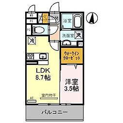 サンライズ湊II 2階1LDKの間取り