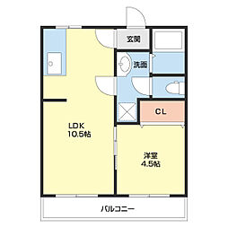 コーポ南方 2階1LDKの間取り