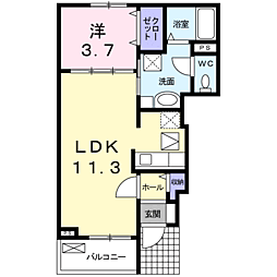 セイバリーB 1LDKの間取図画像