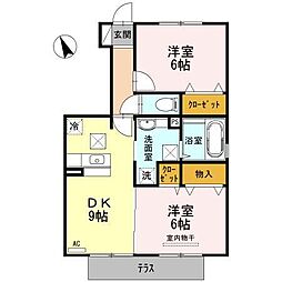 D-room松江東 2DKの間取図画像