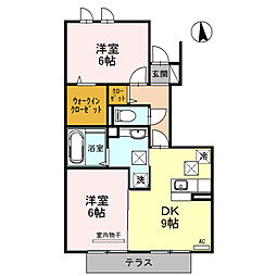 D-roomシルクマムB 2DKの間取図画像