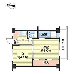 ビレッジハウス湯浅2号棟 1DKの間取図画像