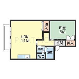 セジュールのざきC棟 1LDKの間取図画像