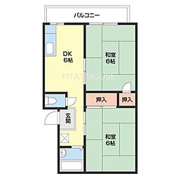 中村ハイツ 2DKの間取図画像