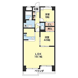 コスモ岩出 2LDKの間取図画像