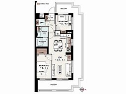 クリオ岡村公園弐番館 2LDKの間取図画像