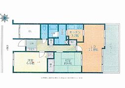 鷺沼ガーデン102 2LDKの間取図画像