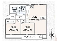 ガーデン山団地1号棟 2LDKの間取図画像