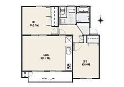 たまプラーザ住宅3-2号棟 2LDKの間取図画像