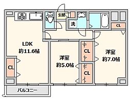 エクセレント聖蹟桜ヶ丘 2LDKの間取図画像