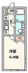 プライムウエスト富岡 1Kの間取図画像