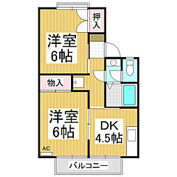 フォーダイヤモンズタウン　A棟 2階2Kの間取り