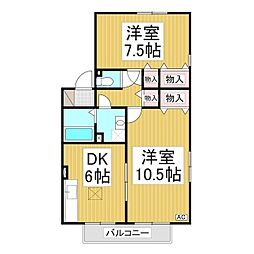 シャルマン稲里 1階2DKの間取り