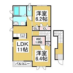 メゾンドソレイユ　A棟 2階2LDKの間取り
