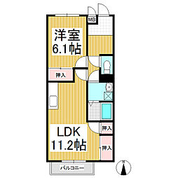 グランデール多田 2階1LDKの間取り