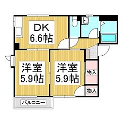 セントレージ三本柳　S棟 2階2DKの間取り