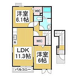 プロムナード 2階2LDKの間取り