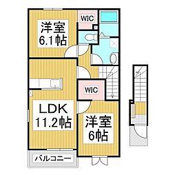 フィデール　A棟 2階2LDKの間取り