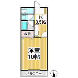 セントグレース長野II 2階1Kの間取り