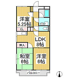 ベルクレール塩入 3DKの間取図画像