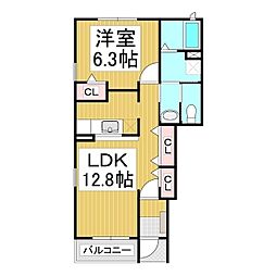 プラシードナツメE 1LDKの間取図画像