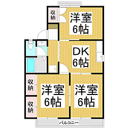 開沖ライブタウンB棟 3DKの間取図画像