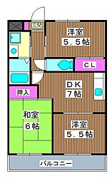 三高・橘ハイツ 6階3DKの間取り